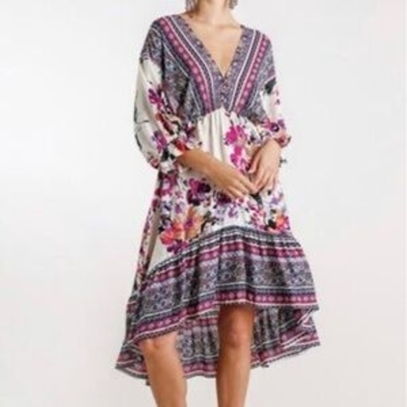 Umgee Purple and Pink High Low Dress - Picture 1 of 4